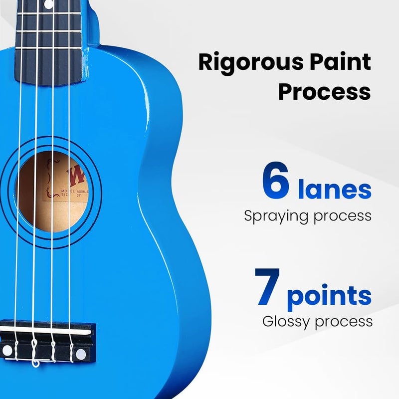 Winzz Soprano Ukulele Starter Kit For Beginners with Bag, Clip-On Tuner, Extra Strings, Strap, Plectrum, Fret Stickers, Chords Card, Polishing Cloth, Dark Blue - Image 3